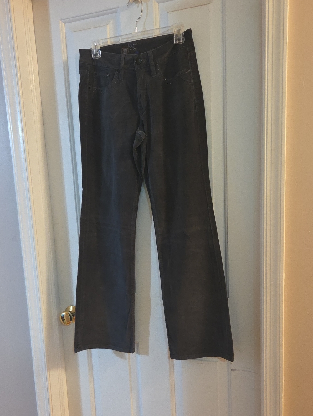 Jag Dark Gray Velvet Pant Low Rise With Embellished Pockets 6p